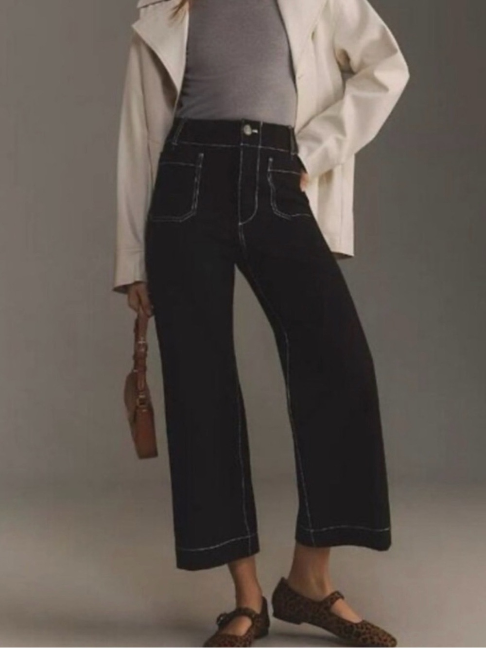 The Colette Crop Wide-Leg Pants by Maeve: Contrast-Stitch Edition Sz 24